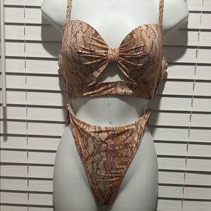 Shade & Shore Tan Snake-Print High Cut Bikini Set